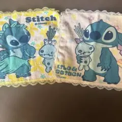 新品ディズニー スティッチ＆スクランプ ミニタオル 2枚セット レース付き