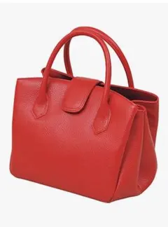 良品工房　日本製　牛革ジャバラ式手提げバッグ　ハンドバッグ　赤　レッド　美品