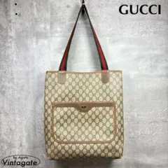 良品 オールドグッチ GUCCI GG柄 A4縦型 PVCレザー トートバッグ茶
