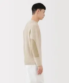 MUJI Labo メリノウール畦編み エルボーパッチ付きクルーネックセーターのサムネイル