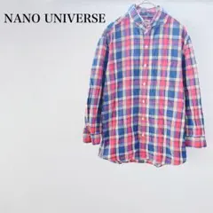 ナノユニバース チェックシャツ 長袖 コットン 赤 青 派手 おしゃれ Sサイズ