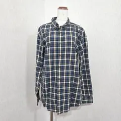 ユニクロ ネルシャツ ボタンダウン チェック柄 綿100%（L）ネイビー