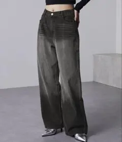 nui nullu ハイウエストヴィンテージワイドデニム　ブラック　Lサイズ