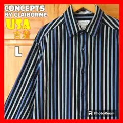 USA古着 CONCEPTS BY CLAIBORNE 長袖シャツ ストライプL