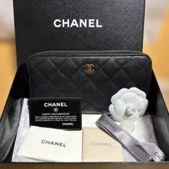確実本物　シャネル　CHANEL キャビアスキン　ラウンドジップ　財布