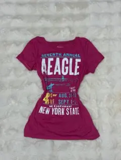 海外ガール American Eagle ロゴプリント Tシャツ ピンク