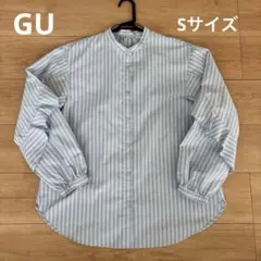 GU ラッフルスリーブブラウス　水色　ストライプ　長袖シャツ　Sサイズ