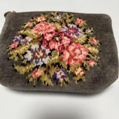 FEILER 花柄刺繍 グレー ポーチ