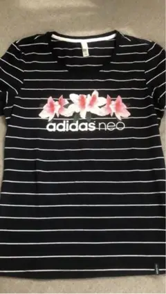 adidas neo ストライプ Tシャツ J/OT ネイビー