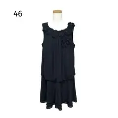 大きいサイズ46 ローズティアラ ワンピース 花 フラワー 装飾 ブラック 黒