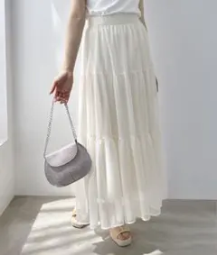 【Heather】シアーティアードロングスカート　アイボリー