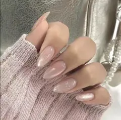 【24枚】ネイルチップ 韓国 ワンホン マグネット ちゅるん リボン ミラー