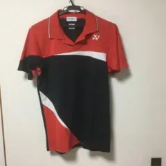 YONEX ポロシャツ 赤黒 ストライプ　サイズM