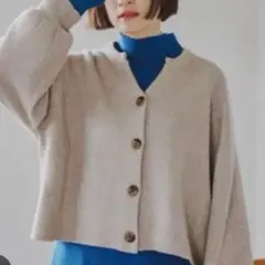スタジオクリップ　5ゲージスリットネックカーディガン