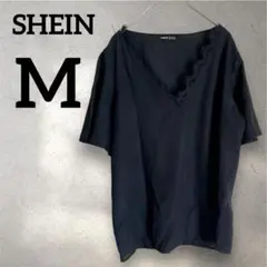 SHEIN 【M】ブラック Vネック Tシャツ レース