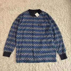 ランバンコレクション メンズ 長袖 カーディガン 総柄 ブルー M 新品タグ付き