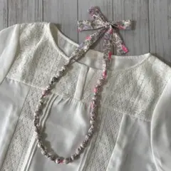 リバティ生地使用　ラッピングネックレス　フェリシテ　パープル×ネオンピンク