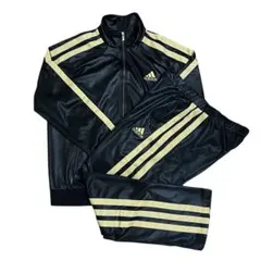 【希少極太ライン‼️】 adidasジャージ セットアップ XL 黒金 刺繍 古着