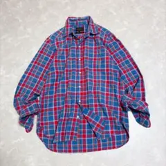 【日本製】BEAMS+ 長袖シャツ マドラスチェック 赤×青 M ボタンダウン