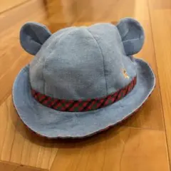 美品　familiar ファミリア　クマ耳付きベビー帽子 赤チェック　45-47