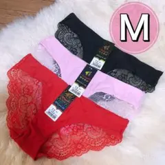 シームレスショーツ 3枚セット Mサイズ レース ブラック ピンク
