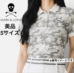 【美品】MARK&LONA スカル刺繍 カモフラ柄 半袖ポロシャツ 白色 Sのサムネイル