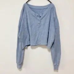 エアロポステール ヘンリーネック クロップド丈 ロンT ブルー 古着 M ゆるのサムネイル