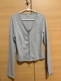 リブダブルジップVネックカーディガン　GU