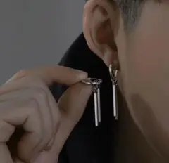 フープピアス シルバー ダブル スティック 両耳用 メンズ レディース 新品