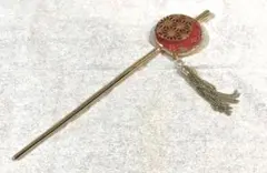 赤と金の花模様タッセルかんざし