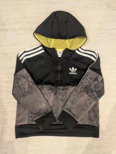 adidas ジップアップパーカー 130cm 黒/グレー/イエロー 裏起毛