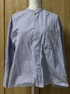 ストライプ バンドカラーシャツ 長袖