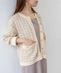 ランダ ラメ混ツイードジャケットライクニットカーディガン　15