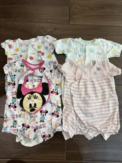 60〜70 ほぼ未着用　半袖ロンパース　前開き　女の子【おまけスタイ付き】