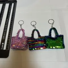 スパンコール ミニトートバッグ キーホルダー 3点セット