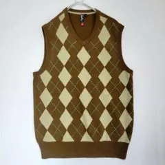 Quiksilver クイックシルバー アーガイル ニットベスト 刺繍ロゴ L