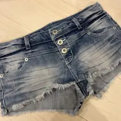 デニムショートパンツ フリンジヘム