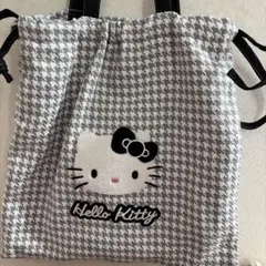 ハローキティ ファミマ限定 巾着　トートバッグ チェック グレー モノクロ