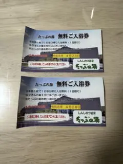 たっぷの湯 無料ご入浴券 2枚セットのサムネイル