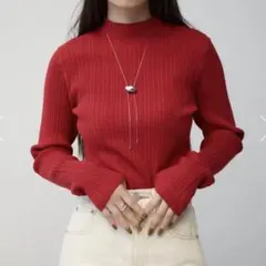 AZUL BY MOUSSY ランダムリブハイネックニットトップス　赤　レッド