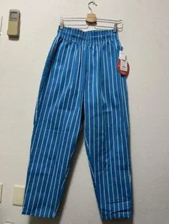 新品　クックマン　イージーシェフパンツ　/L　ライトブルー　ストライプ　ルーズ