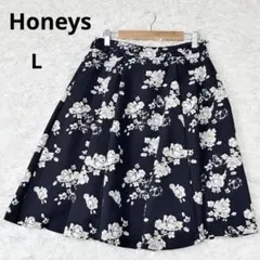 ハニーズ Honeys 花柄フレアスカート 膝丈 ネイビー バラ柄 レトロのサムネイル