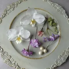 ＊お得なset＊ホワイト×パープル系のヘアパーツset 髪飾り　結婚式　卒業式