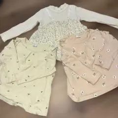 花柄フリル付き長袖カットソー 100cm 3枚組
