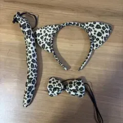 ヒョウ柄 カチューシャ・リボン・しっぽ セット