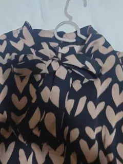 ハート柄リボン付き長袖ワンピース