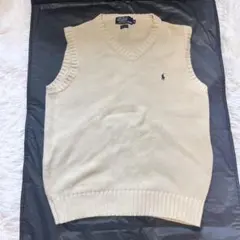 【人気】ポロバイラルフローレン ニットベスト コットン アイボリー 刺繍ロゴ S