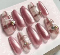 【再販】赤チェック柄マグネットネイルチップ