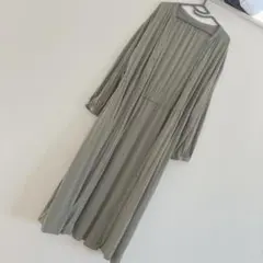GLOBEAL WORK ノーカラーロングシャツワンピース　グリーン　 L 羽織