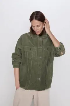 ★美品★ZARA コーデュロイシャツジャケット カーキ ビックシルエット